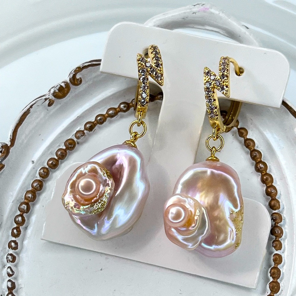 Handmade Freshwater Pink Gold Keshi Pearl Butterfly 🦋 Dangle Earrings S925 Posts